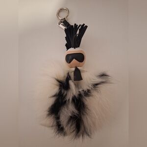 Fendi Black/White Fur/Leather Karlito Bag Charm